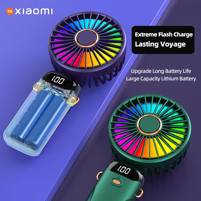 مروحة Xiaomi المحمولة القابلة للطي مع شاشة LED رقمية ذكية ملونة 6 مستويات هواء بارد بطارية طويلة جدًا عمر الرقبة معلقة مروحة جديدة