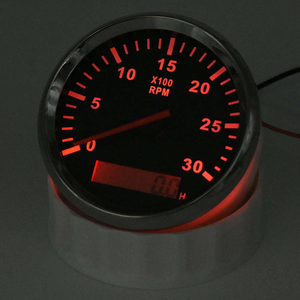 85MM RPM Tachometer Gauge Tach Sensor REV Counter with Hour Meter Gasoline Diesel 12V 24V Red Backlight 0~3000RPM 4000RPM