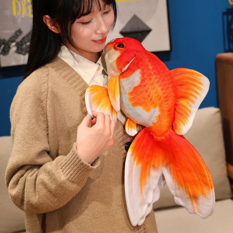 Adorable Goldfish Pillow Orange Red Yellow Expressive Eyes Textured Scales Stuffed Ornamental Fish Bedroom Sweet Decor