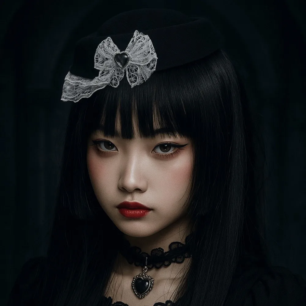 

Elegant Lace Billycock Hat Sweet with Hair Clips Bow Pillbox Hat French Style Exquisite Heart Crystal Round Hat Dance Show