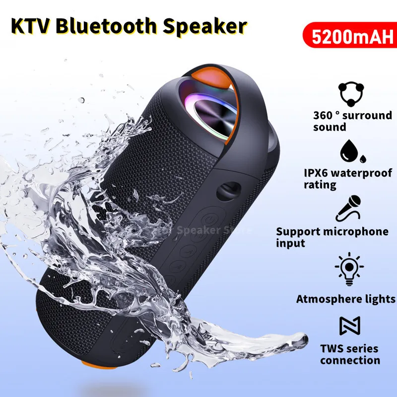 

Outdoor Waterproof Wireless Protable Bluetooth Speaker Subwoofer Home Support TF Card Support K Singing Large Volume Stereo T