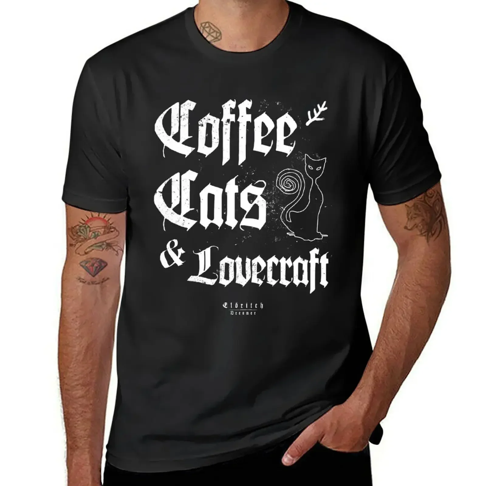 

Coffee, Cats and Lovecraft - Eldritch Dreamer - Lovecraftian mythos wear T-Shirt customs kawaii clothes t shirt men 100℅ cotton