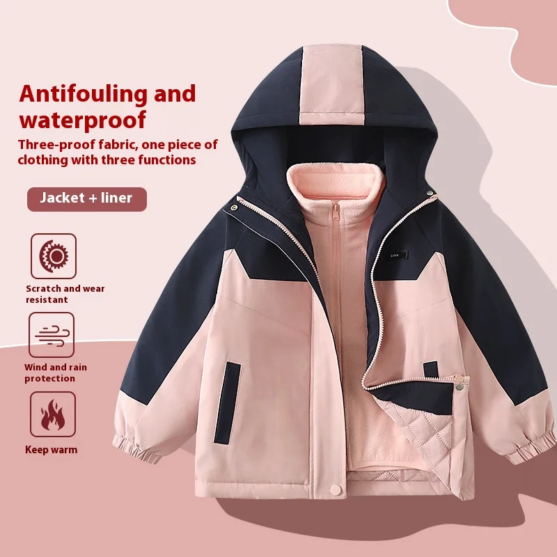

Детская верхняя одежда, водонепроницаемая ветрозащитная термокуртка, зимнее пальто на флисовой подкладке со съемным капюшоном, уличная ветровка для мальчиков и девочек