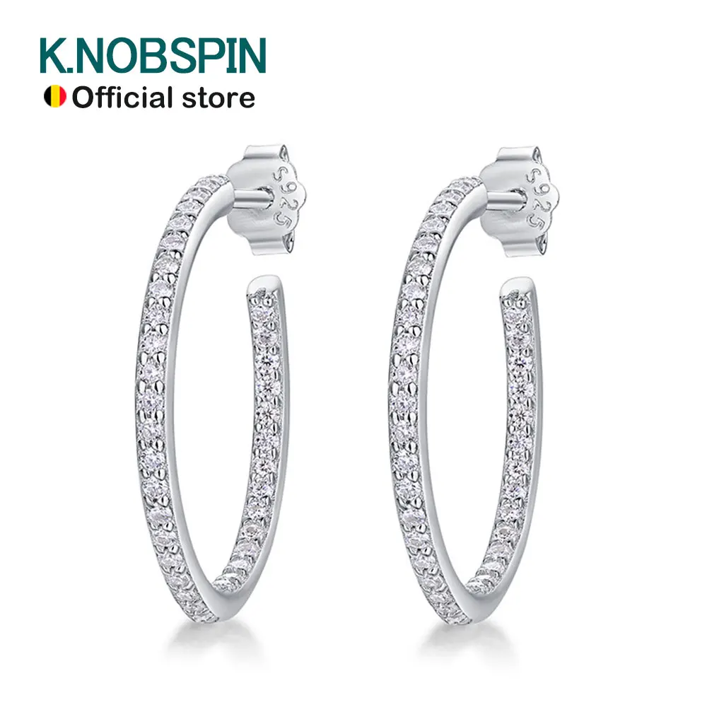 KNOBSPIN 1.5mm D Color Moissanite Hoop Earrings for Women Wedding Party Jewelry with GRA Certified s925 Sterling Silver Earring