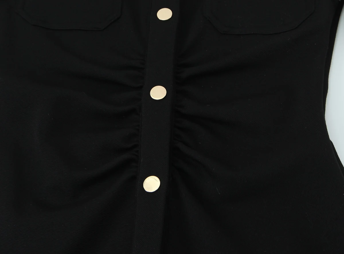 Femmes élégant mince noir Mini chemise robe femme revers simple boutonnage robe dame banlieue fête mode robe épaisse