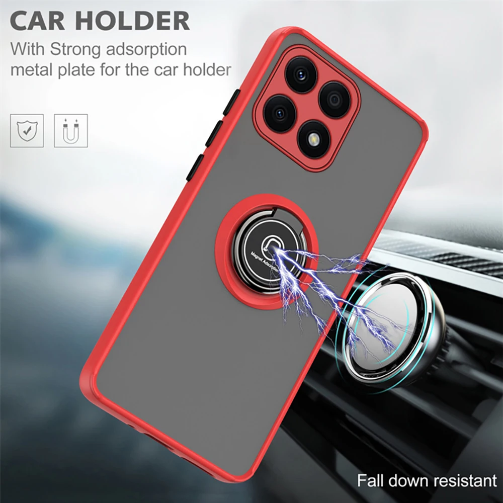 For Honor X8a 4G 6.7inch Case Matte Hard PC Armor Shockproof Cover Honar X8 A X 8a HonorX8a Magnetic Car Ring Holder Funda Coque