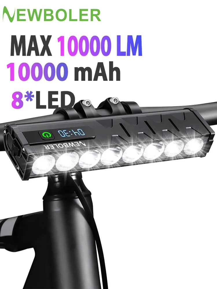 AliExpress UK NEWBOLER Bicycle Light 10000mAh 8 LED Bike Light Front Rechargeable LED Flashlight 10000LM Headlight with Power Bank Bicycle Accessories