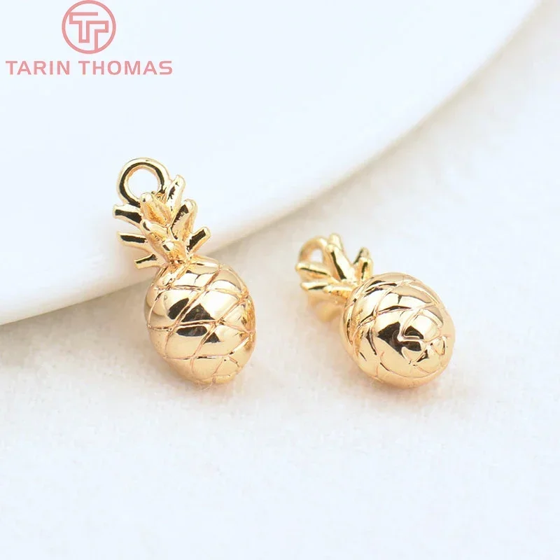 (1913)10PCS 5.5x12MM Hole 1.5MM 24K Gold Color Plated Brass Pineapple Charms Pendants  High Quality DIY Jewelry Making Findings