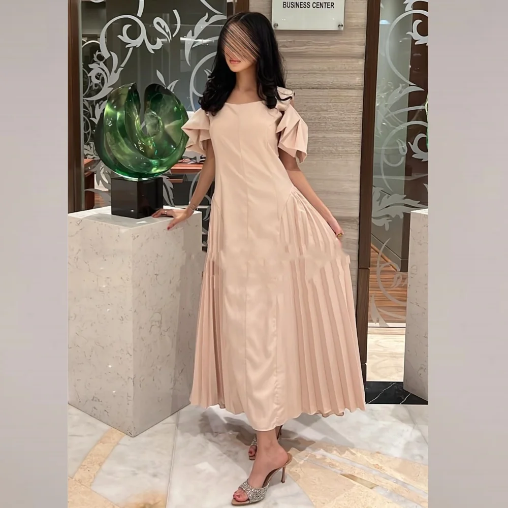 Customized Prom Jersey Draped Engagement A-line Off-the-shoulder Bespoke Occasion Gown Midi Dresses