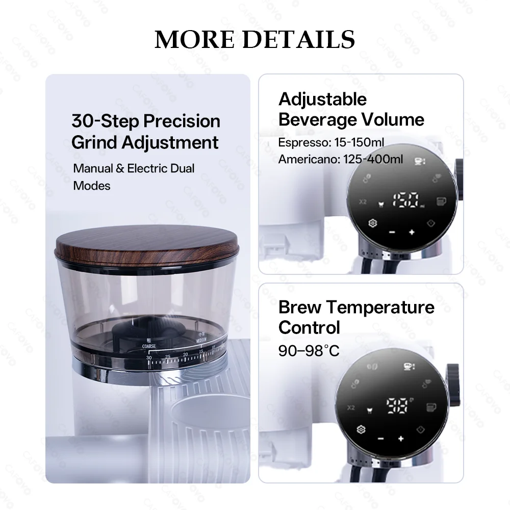 CAFOVO CG01 15 Bar 58mm Semi-Automatic Espresso Machine with Grinder With 30-Step Grinder Cold Brew Coffee Maker for Home Cafe