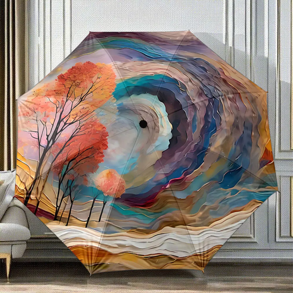 Abstract Colorful Forest Landscape Art Print, Portable Folding Umbrella, Gift for Family Friends
