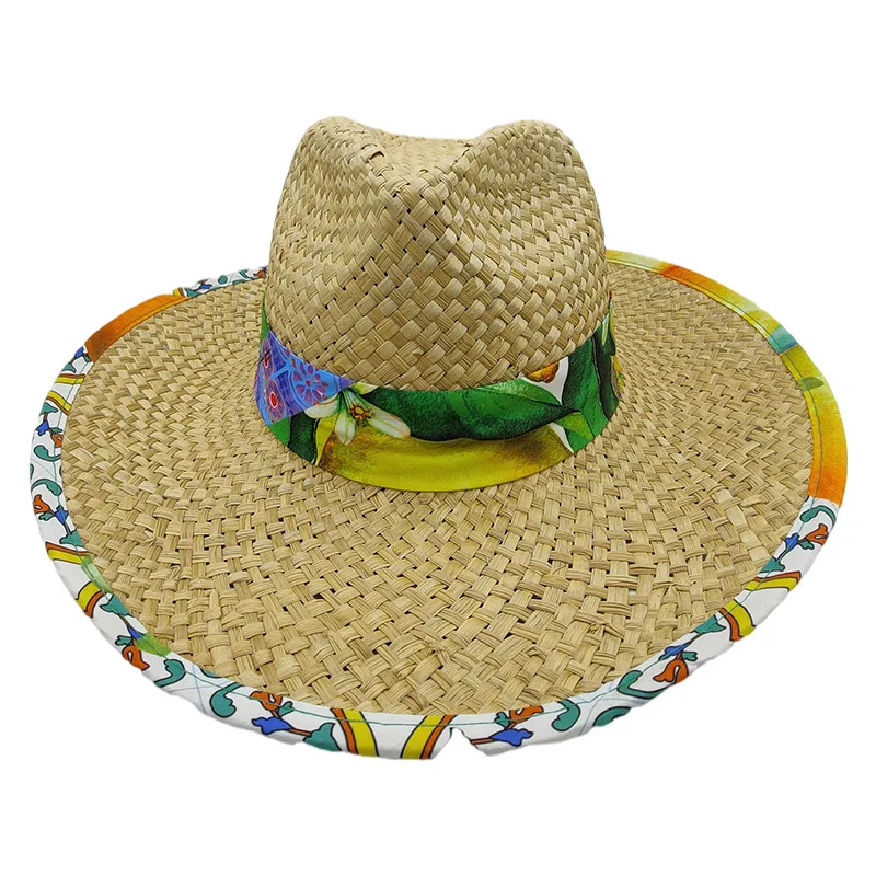 Straw cloth hat, shading beach easy to build papyrus big eaves hat, straw milliner big edge top hat