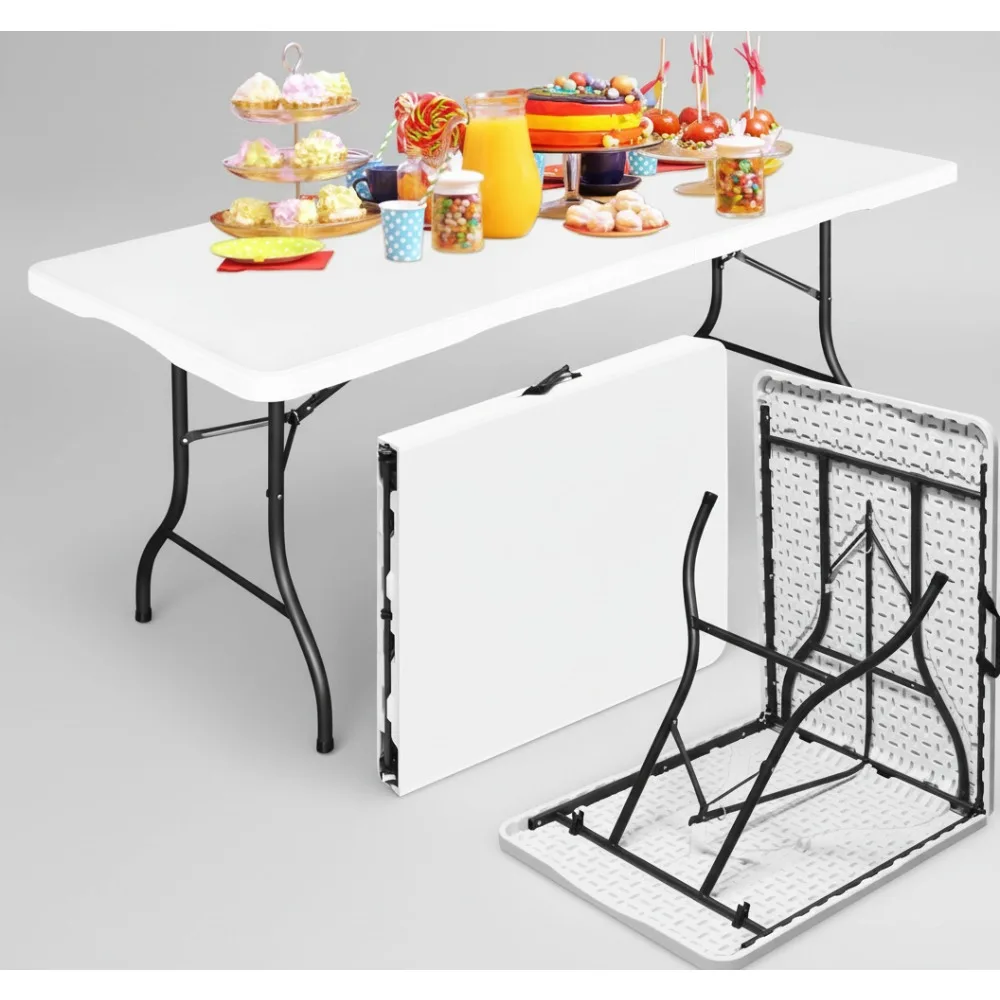 

Сверхмощный складной стол длиной 6 футов для вечеринок на открытом воздухе, кемпинга, пикника, тренировок в помещении, емкостью 330 фунтов