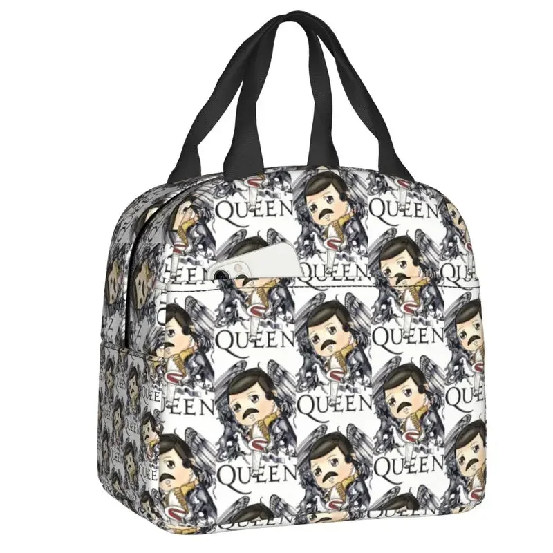 

Freddie Mercury Cartoon Insulated Lunch Bags for Outdoor Picnic Leakproof Cooler Thermal Bento Box Women Kids