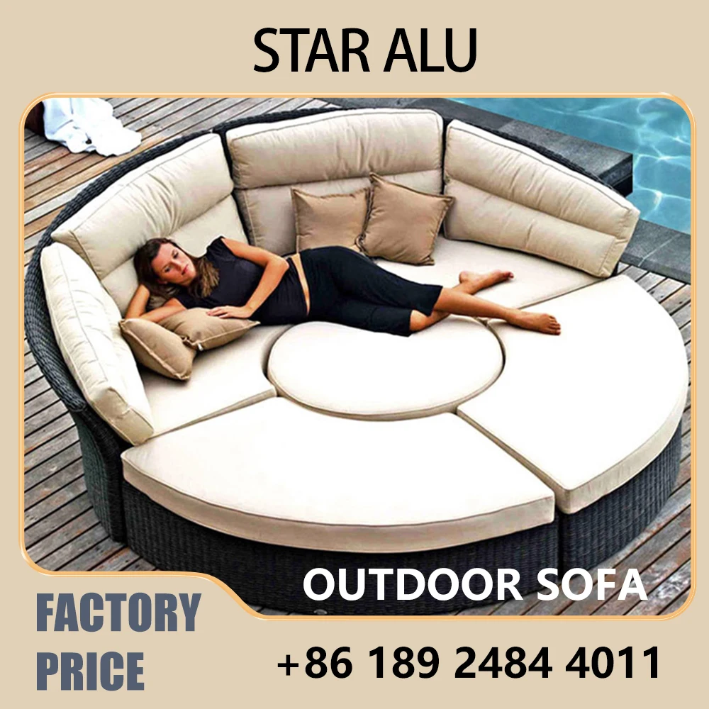 Outdoor Rattan Round Daybed Sofa Set，1.6m/1.8m Patio Wicker Furniture with Cushions & Pillows for Garden, Beach, Poolside
