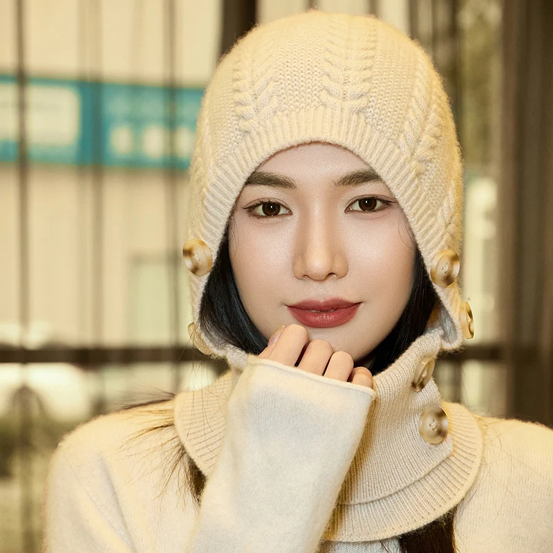Women's/Men 100% cashmere hat casual knit hat solid color pullover hat thick brim cap warm cold hat ear protection hat