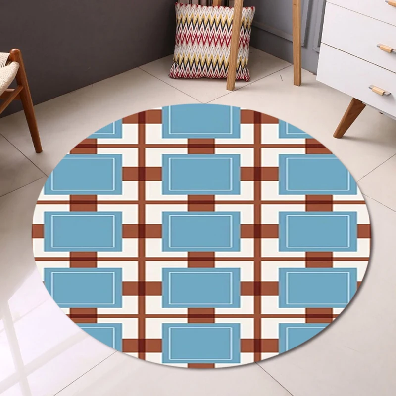 Modern Abstract Round Carpet Living Room Large Rug Blue Lattice Area Rugs Bedroom Sofa Chair Floor Mat