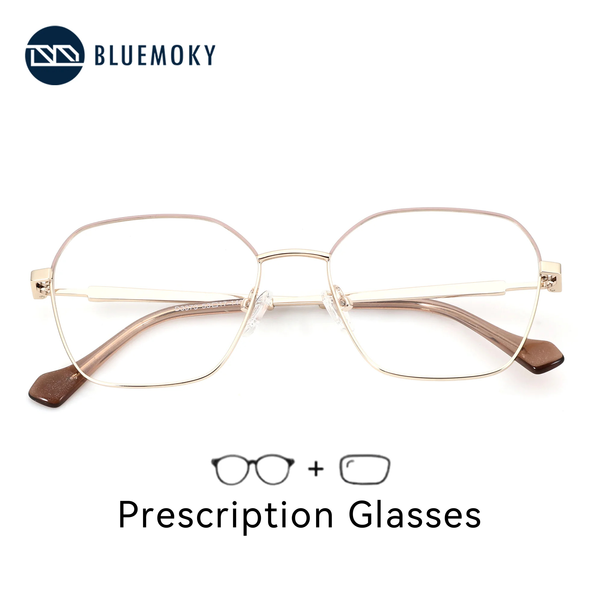 BLUEMOKY (taille S) Lunettes de vue en métal polygonales pour femmes, lunettes de myopie avec dioptries, verres optiques progressifs