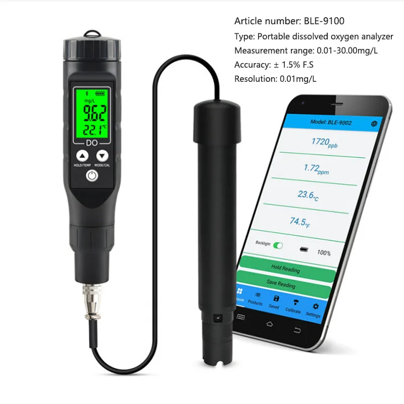 

BLE-9100 Intelligent Bluetooth Dissolved Oxygen Detector Online Dissolved Oxygen Detector Backlight DO Oxygen Content in Water