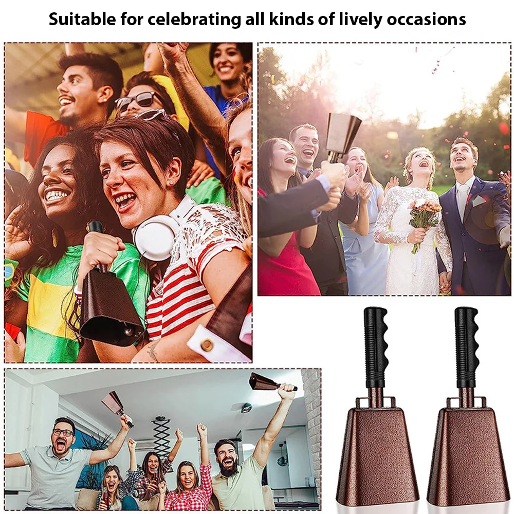 جرس بقر مع صانعات ضوضاء بمقبض ، آلة موسيقية قرع ، ألعاب كرة قدم ، مزرعة ، أحداث رياضية ، بقرة حفلة ، 10 بوصة