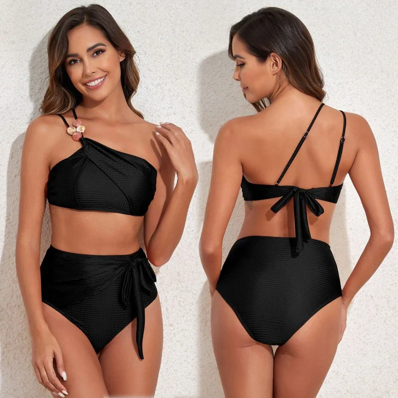 One Shoulder Cut Out One Piece Swimsuit Women Bather Bathing Suit Swim Multicolor Gemstone Strap Bikini Wrap Yarn Skirt Swimsuit