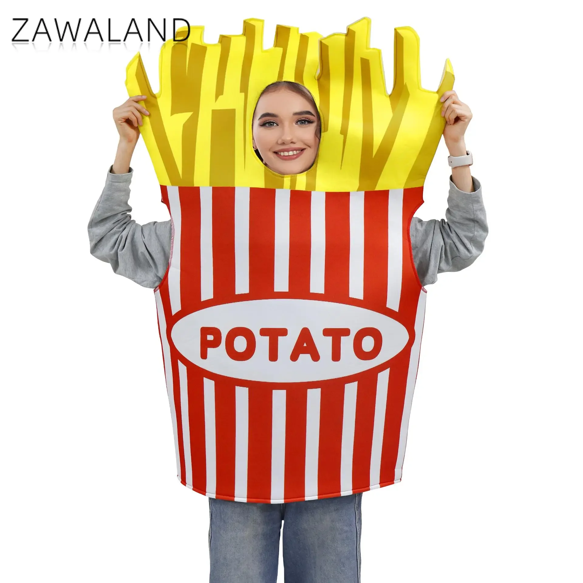 Zawaland French Fries Costume Adult Peanut Butten Cup Chocolate Snack Carnival Party Outfit Pizza Food Hat Cosplay Disguise Wear