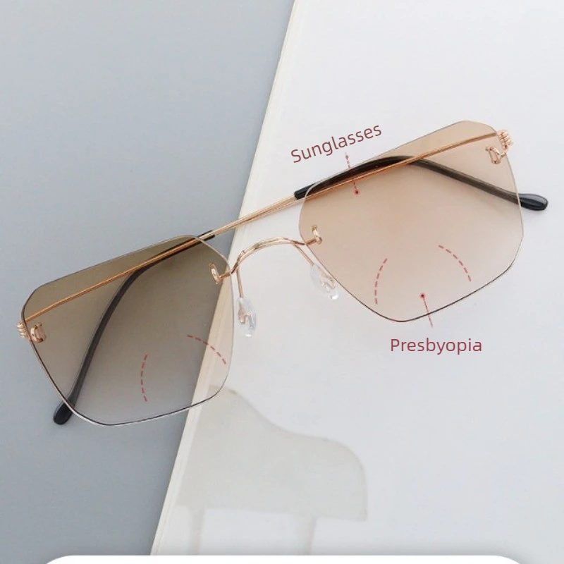 New Anti-Blue Light Bifocal Presbyopia Sunglasses Ultra-Light Frameless Reading Glasses High Quality Anti-UV Sun Eyewear Unisex