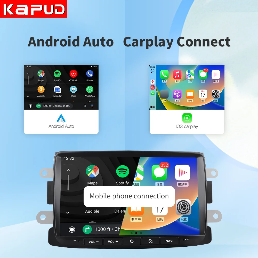 Kapud 8'' Android 12 Car Radio Multimedia For Dacia Sandero Duster Captur Logan Symbol Docks Lodgy CarPlay AUTO SWC GPS DSP BT