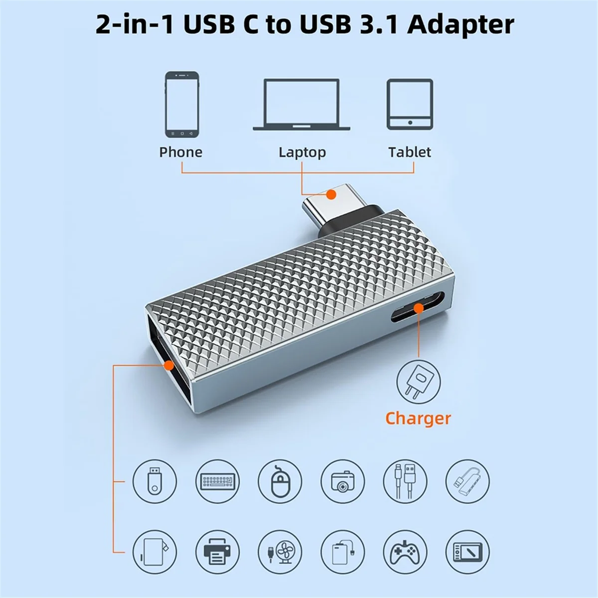 2 in 1 USB C to USB 3.1 Adapter with 100W Type C Charging Port, Thunderbolt 4/3 OTG Converter for Steam Deck, Rog Ally