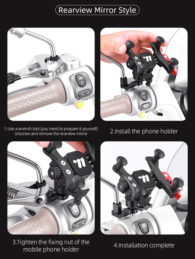WEST BIKING Fahrrad-Handyhalterung mit Stoßdämpfung, Schnellverschluss, Anti-Shake-Halterung für Motorrad, MTB-Lenker, Vorbau und Rückspiegel – Detail 15