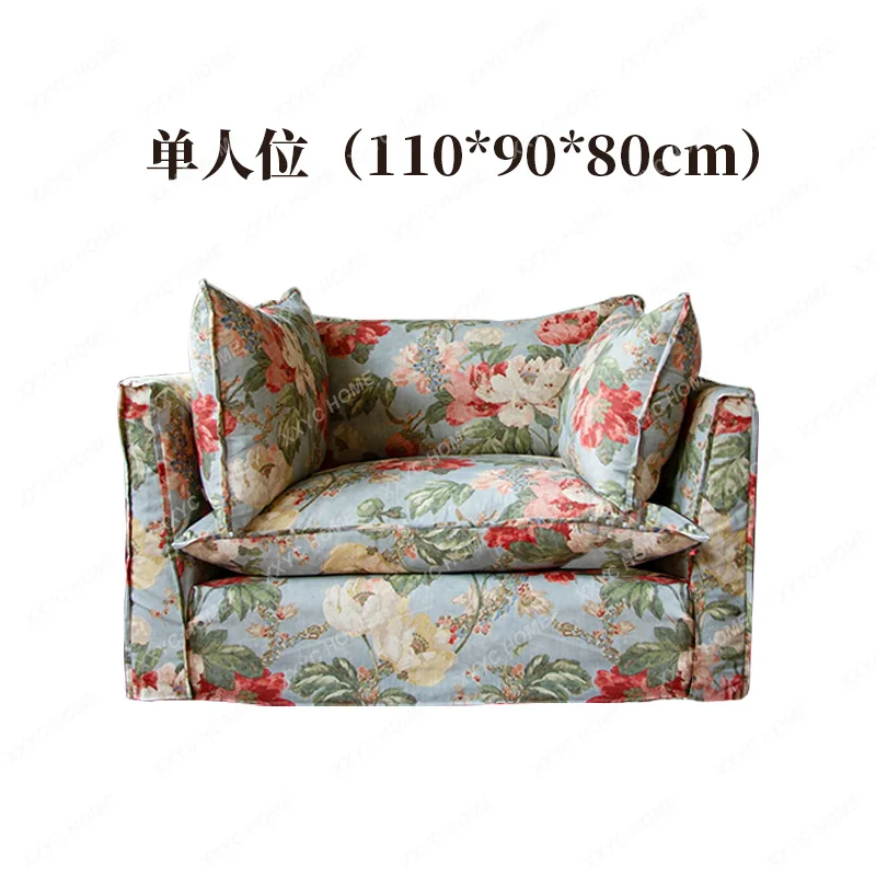 L Printed Fabric Multi Seat Straight Sofa  Country Style Solid Wood Living Room Sofa Vintage Exquisite Design furnitures