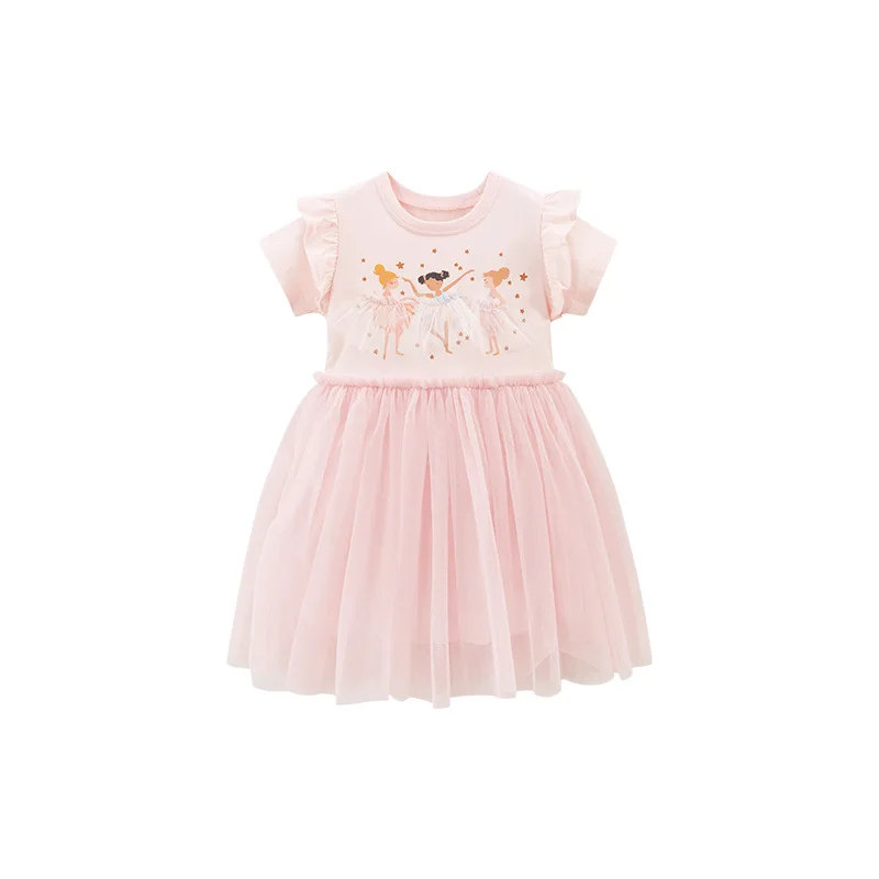 2024 New Summer Girls Dress Cotton Cartoon Splicing Mesh Party Princess Dresses For 3-6 Years Girls Birthday Clothes