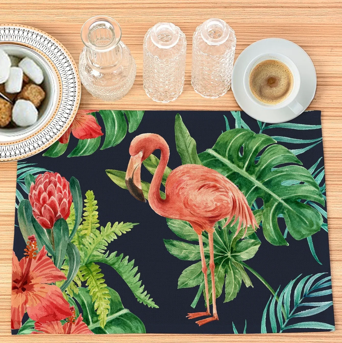 30X40CM Tropical Rain Forest Design Placemat Table Colorful Summer Theme Individual Tablecloth Jungle Plant Table Linen 1 pcs