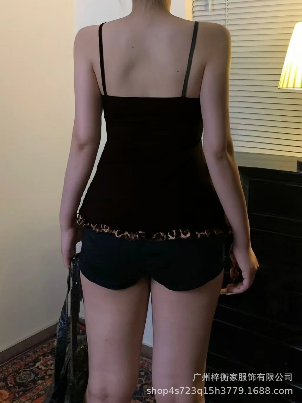 Leopard Print Beaded Strap Cami Top Women Front Bow Ruffle Mesh Spliced Slim Y2K Sexy Club Sleeveless Tank Blouse
