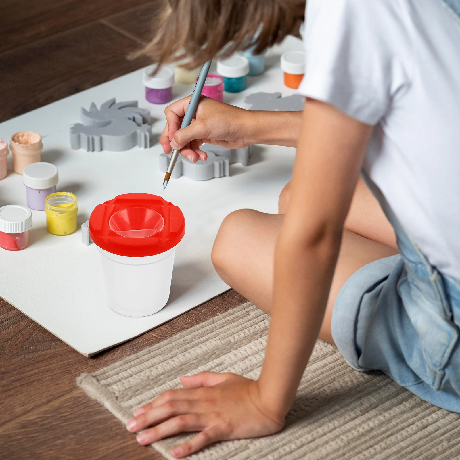 4pcs Random Color Rotating Pen Washer Kids ABS Material Easy Clean Compact Lightweight Portable Storage Painting Brush Basin