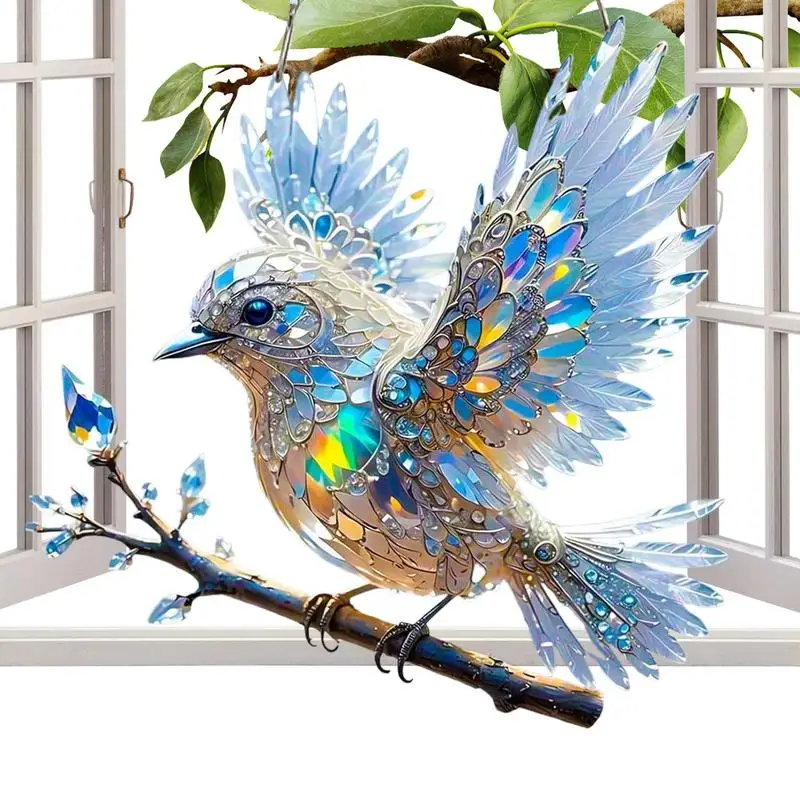 Bird Ornament Crystal Bluebird Stained Art Ornament Acrylic 2D Flat Sun Catcher Shiny Window Pendants Crystal Home Decor for