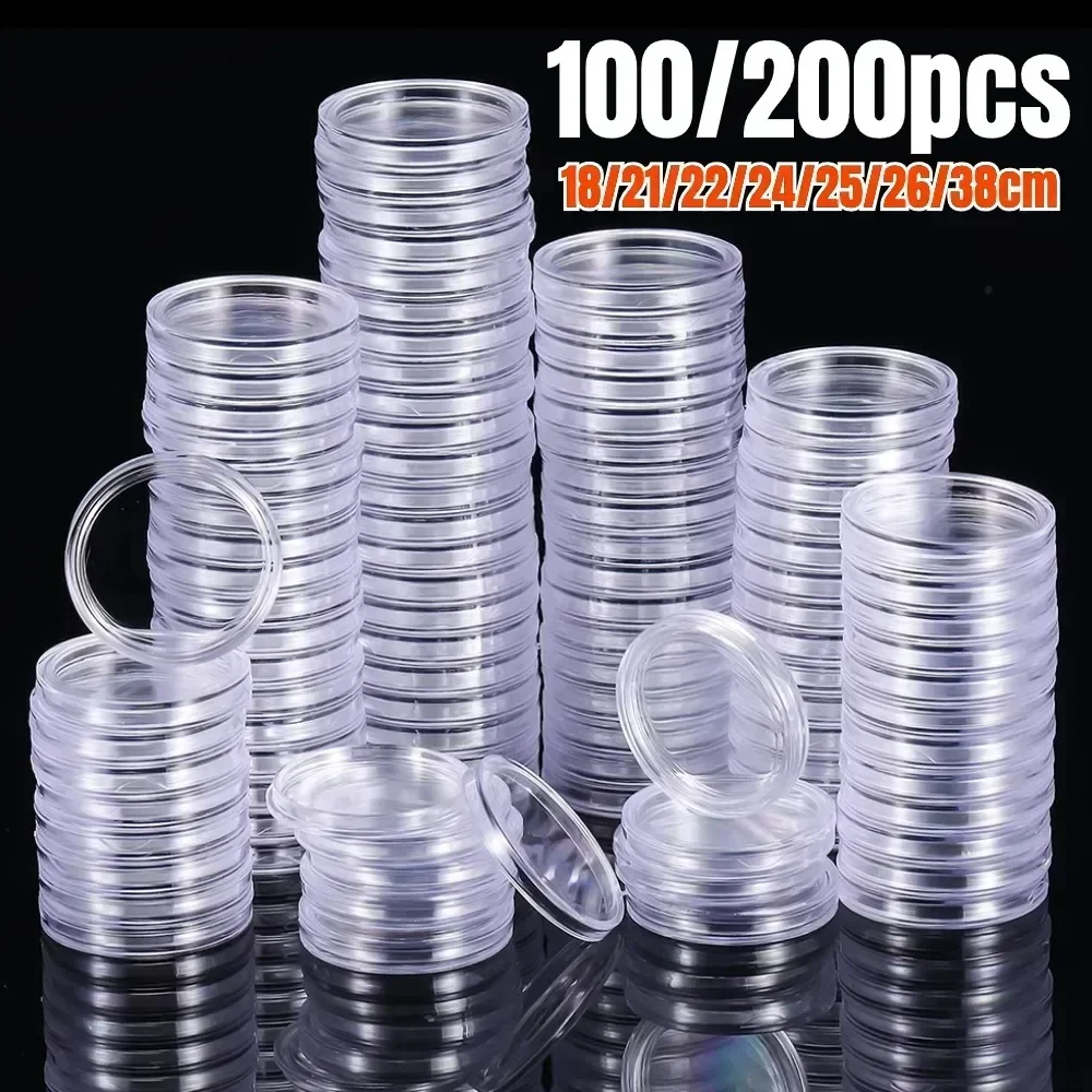 100Pcs 28/26/24mm Transparent Coin Cases Coins Storage Capsules Protection Box Container Holder Coin Collecting Box Case Collect