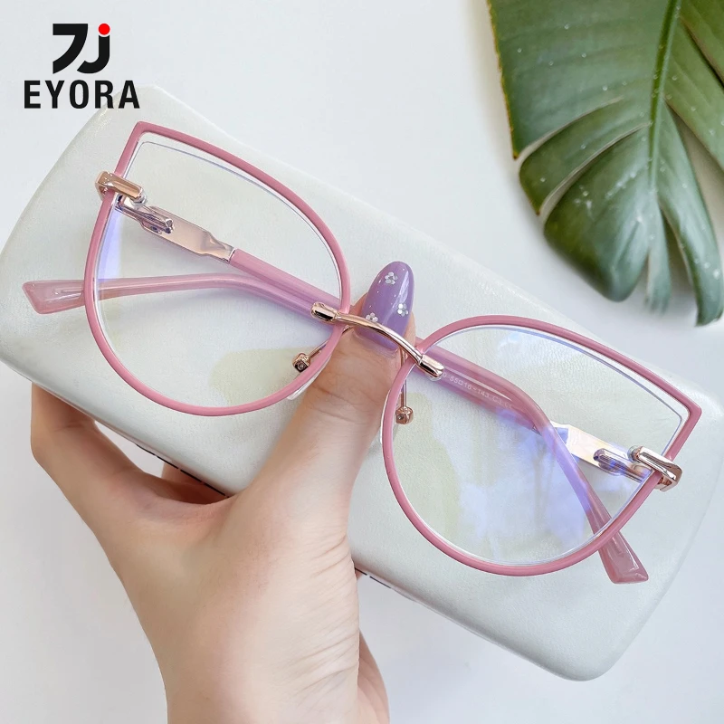 

EYORA Personalized Rimless Metal Reading Glasses Anti Blue Light Myopia and Hyperopia Photochromic Prescription Eyewear Lens