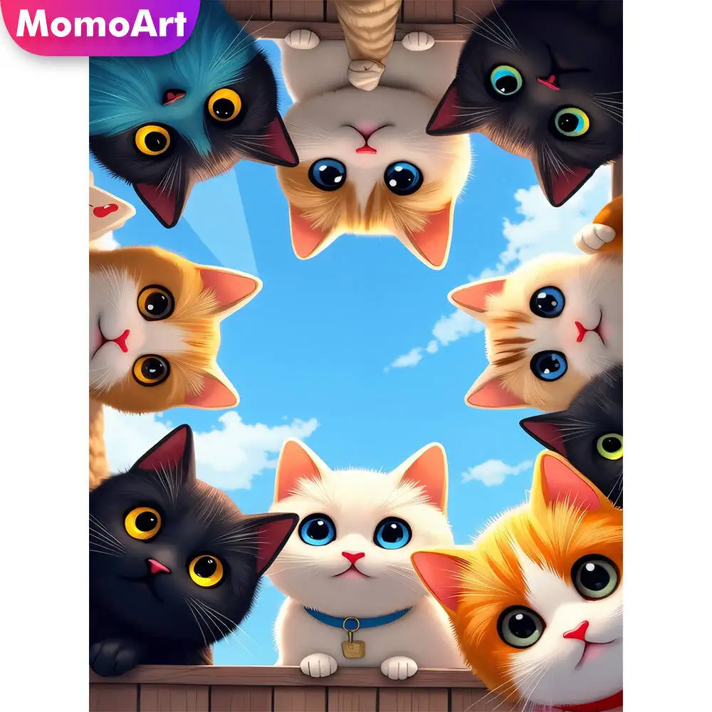 Momoart Katze Diamant Malerei Tier bunte Diamant Mosaik Bild Strass Mond Wand Dekor