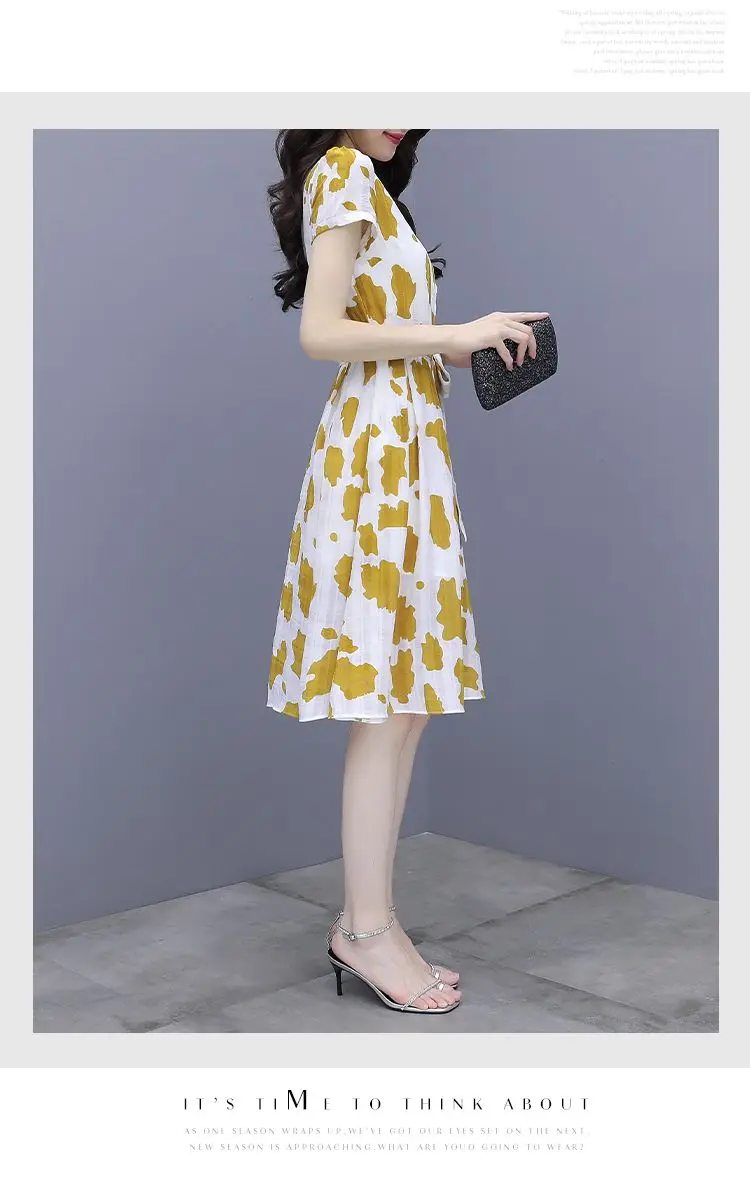 Novedad de verano, vestido elegante Floral para mujer de longitud media que cubre la cintura, vestido acampanado