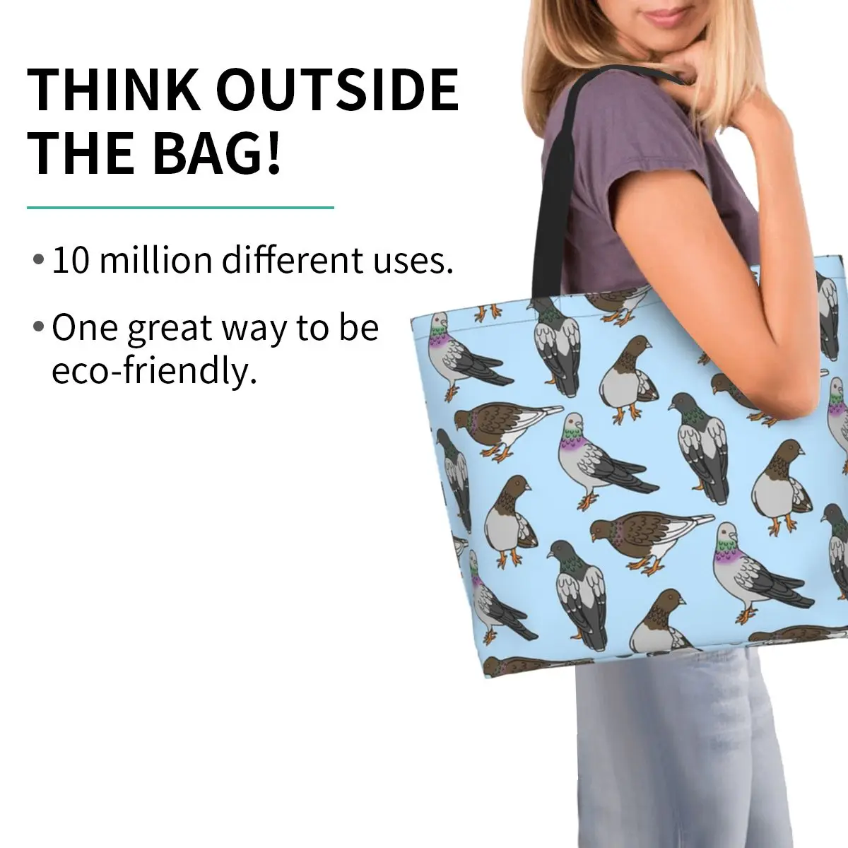 City Pigeons Shopping Tote Bag Canvas Large Capacity Shoulder Bags Shopper Grocery Handbag for Women