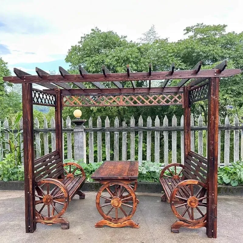 for Courtyard Preservative Wood Pavilion Carbonized Promenade Outdoor Villa Flower Stand Garden Solid Wood Simple