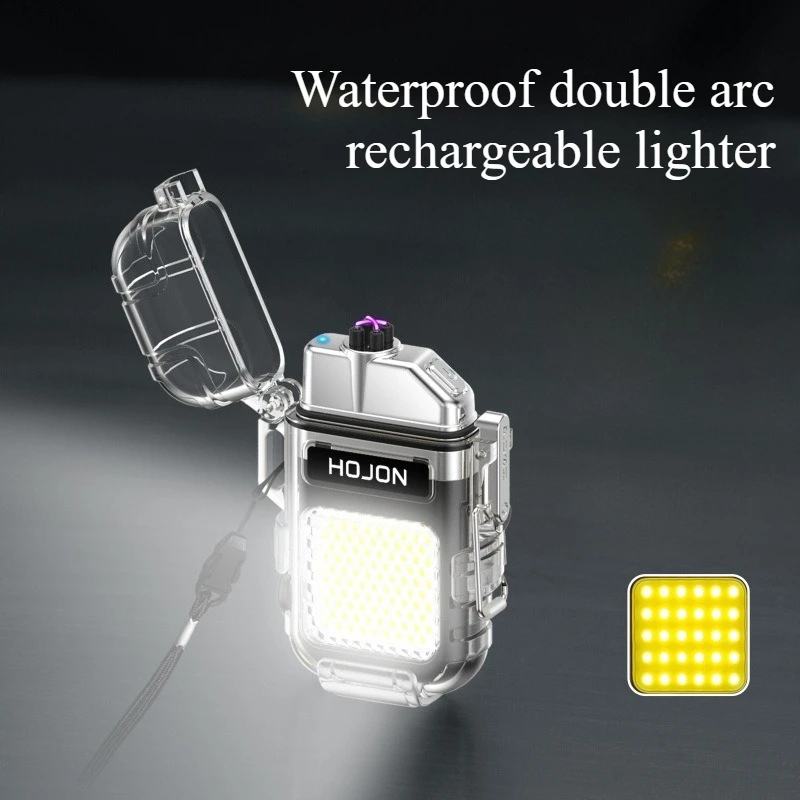 Double Arc Lighter Luminous Waterproof COB Lighting Pulse Lighter Type-C Charging Smoking Accessories Outdoor Flameless Lighters