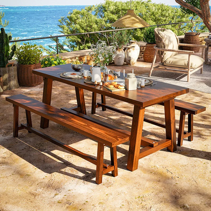Outdoor outdoor anti-corrosion wood table and chair combination waterproof and sunscreen