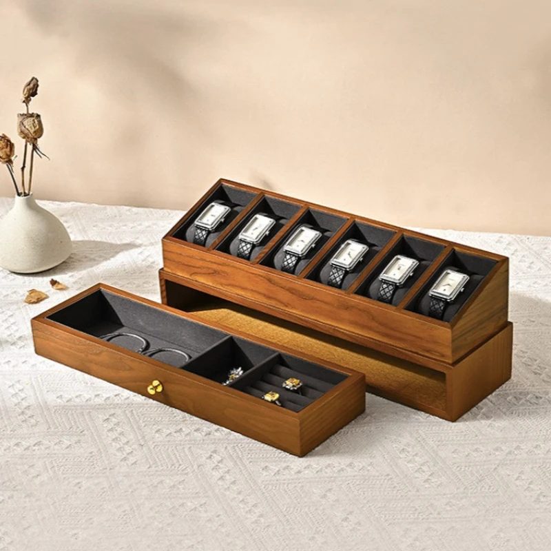 2-layer Watch Box Wooden Jewelry Organizer Boxes Luxury Wrist Watch Storage Box Dust-proof Transparent Ring Earring Display Case