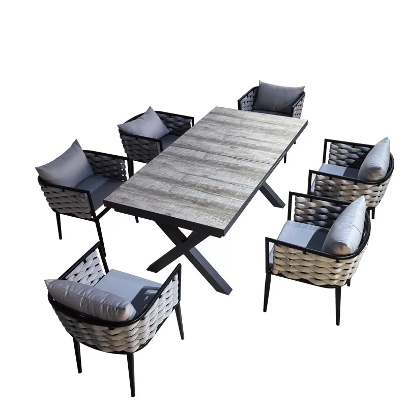 

Садовая скамья Nordic Outdoor Teslin Ribbon Chair для виллы, двора, сада, плетеное кресло, комплект для балкона: уличный обеденный стол и стулья