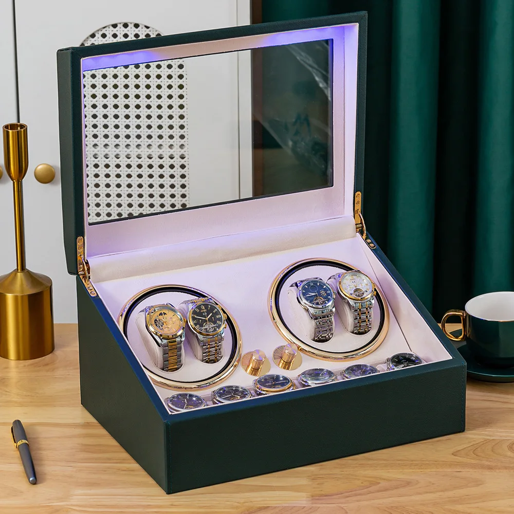

Бесшумная намоточная машина для автоматических часов, светодиодная вращающаяся намоточная коробка для часов, роскошные механические часы, дисплей, органайзер, коробки, подарок