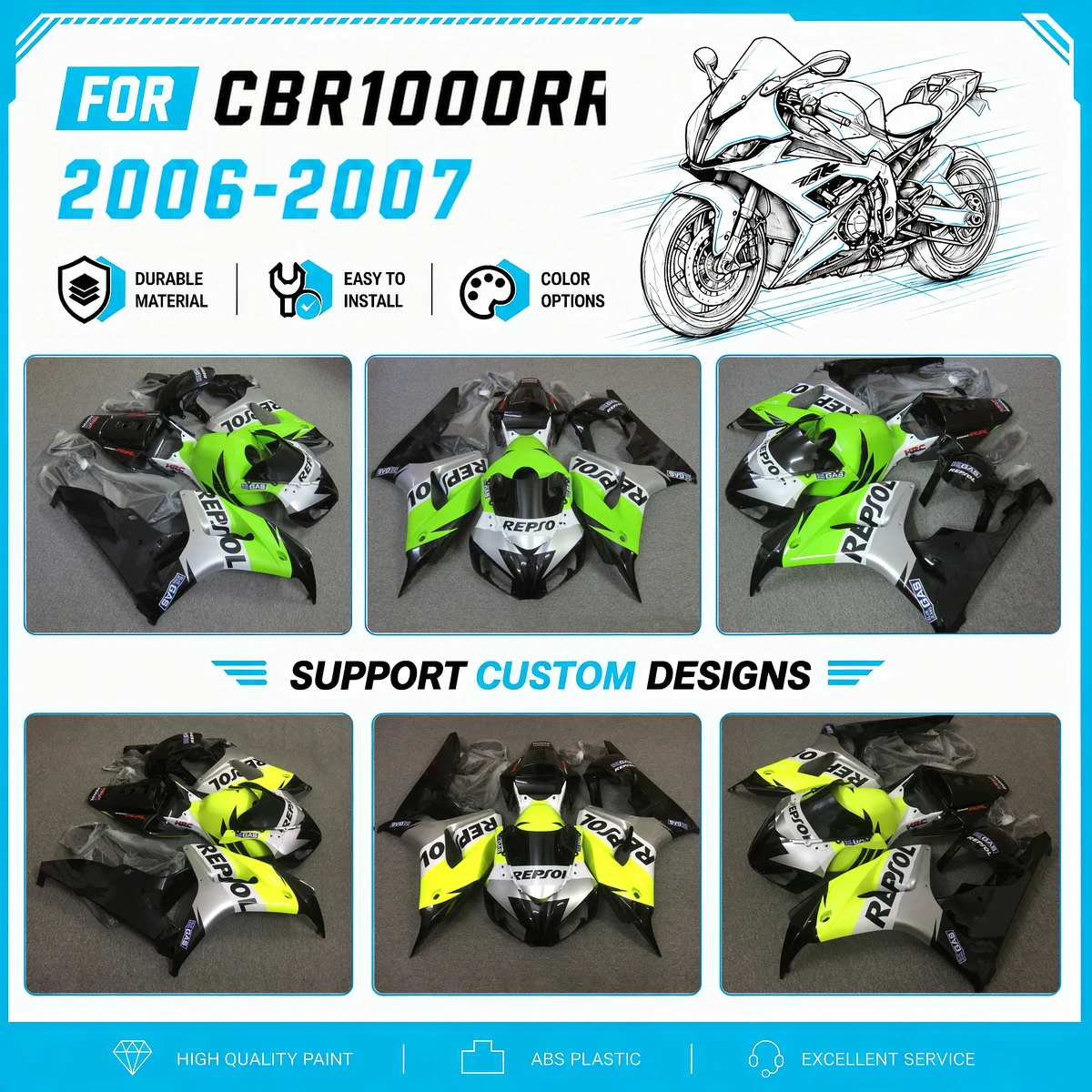 ABS Injection Fairing Kit for 2006 2007 CBR1000RR CBR 1000RR 06 07 Motorcycle Bodywork Set Pre-drilled Parts Fairings