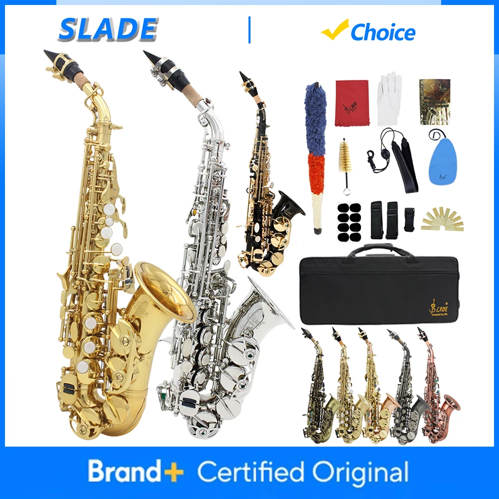 

Саксофон сопрано SLADE Bb, латунный корпус, с гравировкой в виде цветов, в комплекте с чехлом и тростями, запчасти и аксессуары для деревянных духовых инструментов
