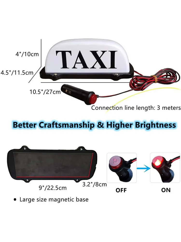 12V Taxi Top Light LED Roof Sign With Magnetic Base White Taxi Dome Light Waterproof Super Bright 4 Colors Choice view 4
